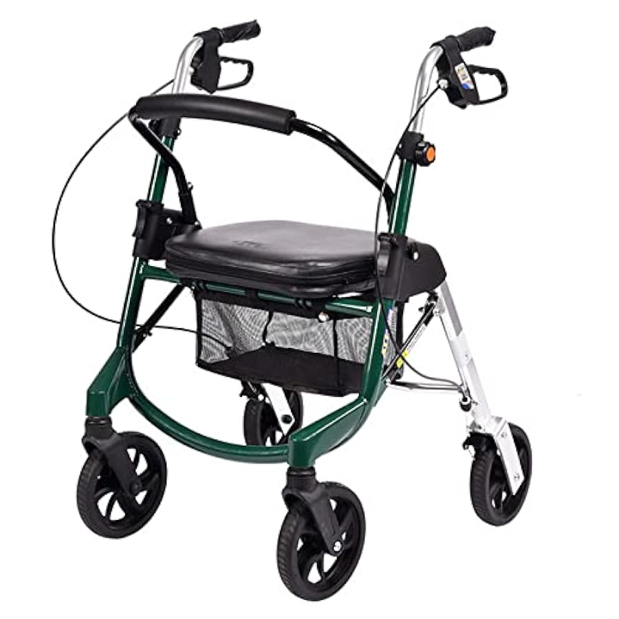 grande Elderly Walker Foldable Multifunctional Four-Wheel Walker Walking Aid Transport Rest Chair with Storage Basket Height Adjustable Lockable Brake tutto per voi