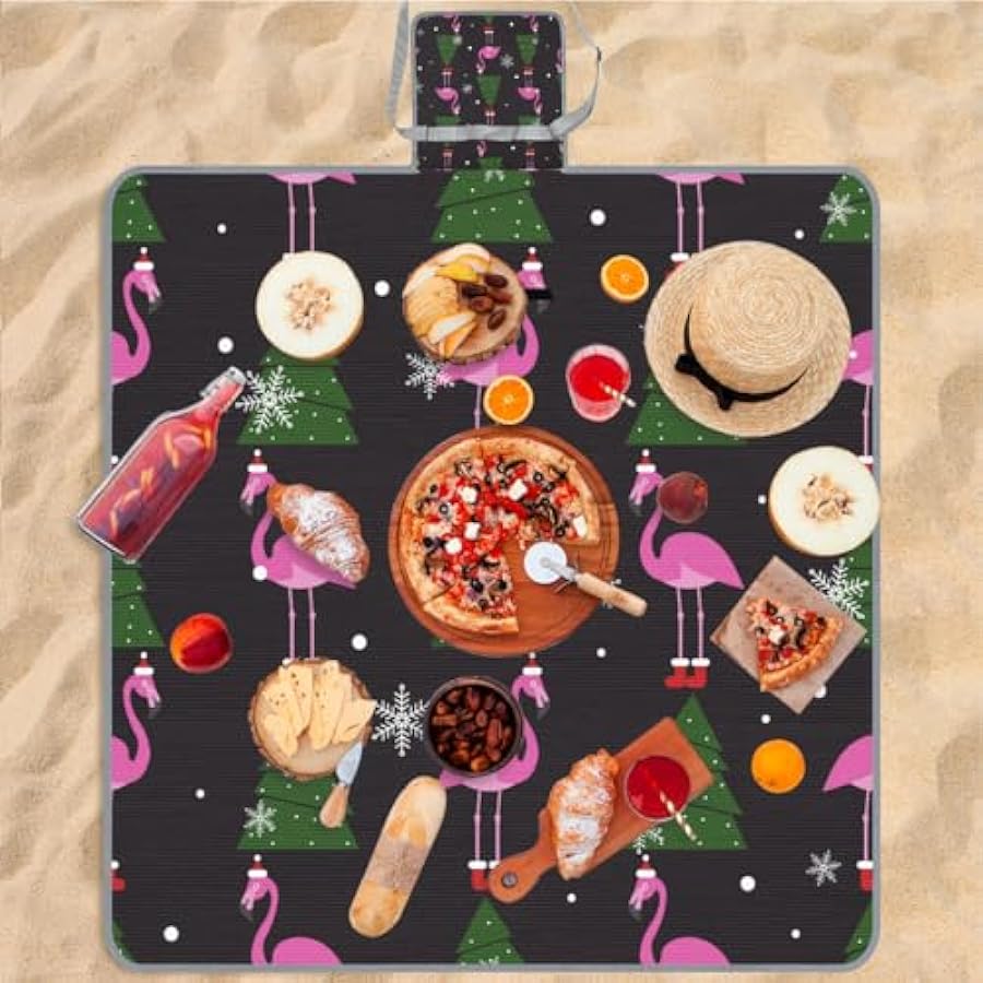 nuovo Sadie TropicalLife Coperta da picnic quadrata con fenicottero di Natale, impermeabile, pieghevole, per interni ed esterni, per campeggio, spiaggia, parco, attività di riunione di famiglia in vendita
