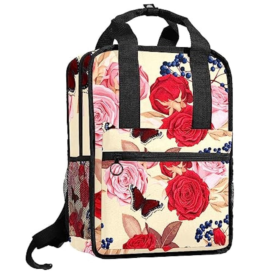 alta qualità Zaini per ragazzi borsa per libri con farfalle e rose con spallacci regolabili per ragazze, Multicolore, 14x10.2x4.7 in/35.5x26x12 cm ben vendita