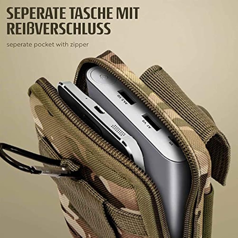 promozioni ONEFLOW Custodia di sopravvivenza compatibile con Huawei P40 Lite - Marsupio in nylon con moschettone, borsa tattica EDC con supporto per cintura, custodia esterna - verde mimetico grande