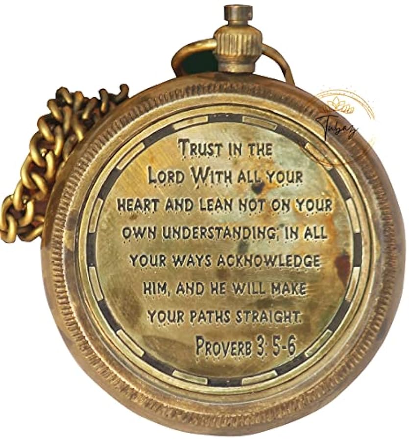 esclusivo TUBAZ Trust in The Lord with All Your Heart -Proverbs 3: 5-6 citazione bussola incisa con scatola di legno, bussola da campeggio, bussola regalo, regalo di laurea, uomini, ragazzi e ragazze nessuna tassa